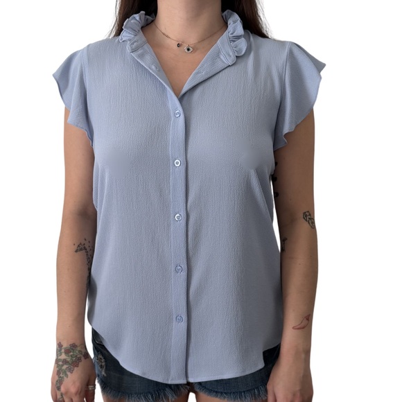 Calvin Klein Tops - Calvin Klein Blue Ruffle Blouse